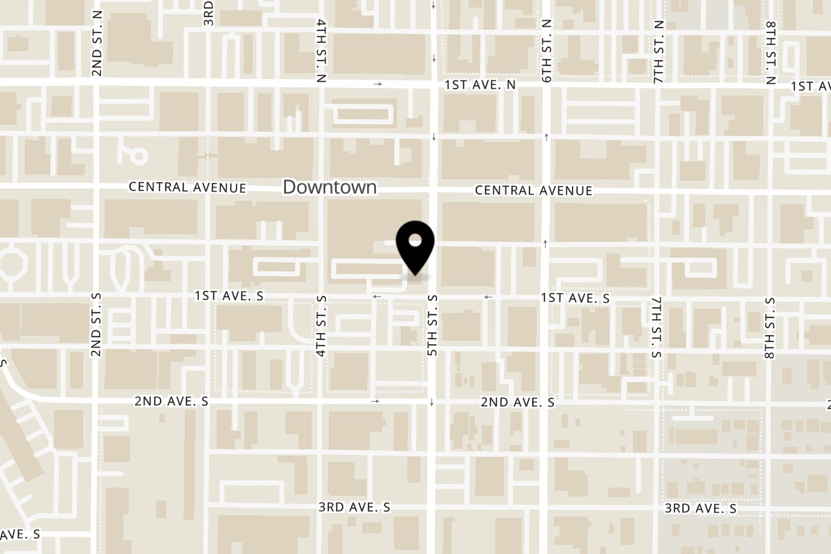 Map showing the location of The Burger Bunker on 24 5th St S in Great Falls